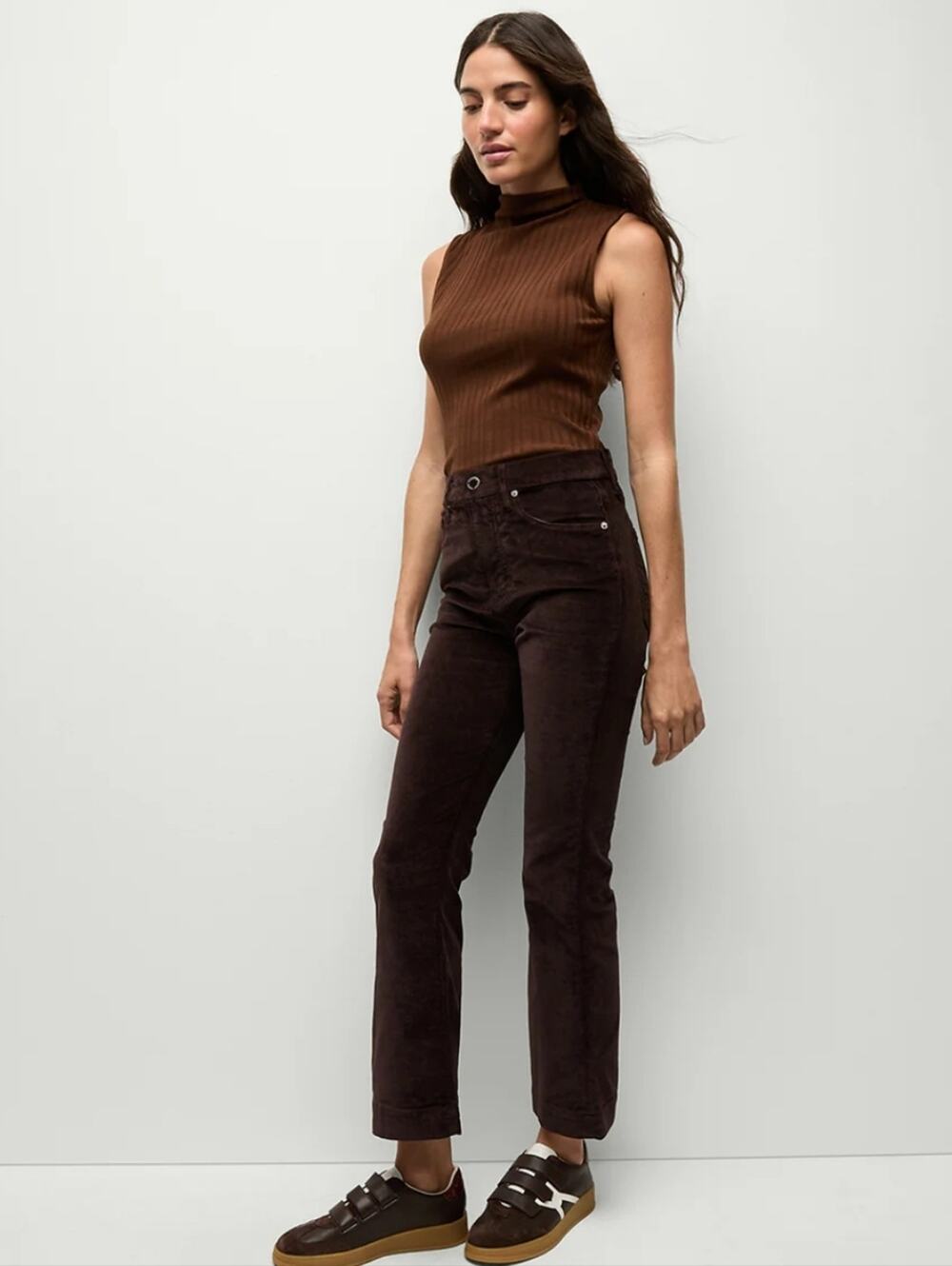Veronica Beard Carson Ankle flare High Rise Corduroy Pants in Deep Burgundy